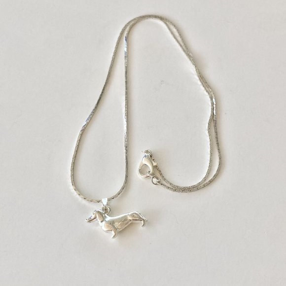 Silver Dachshund Doxie Necklace Pendant Dog Vet Tech Gift Rescue Plated - Picture 4 of 9